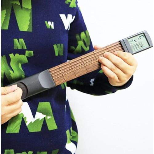 Pocket Guitar Wood+Plastic Portable With Screen Display Finger Exerciser Train Practice Tool For Beginners 1 Piece