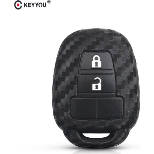 KEYYOU For Toyota Corolla Ractis RAV4 Land Cruiser 2010-2019 Carbon Fiber Silicone Remote Car Key Case Fob Cover 2 Buttons