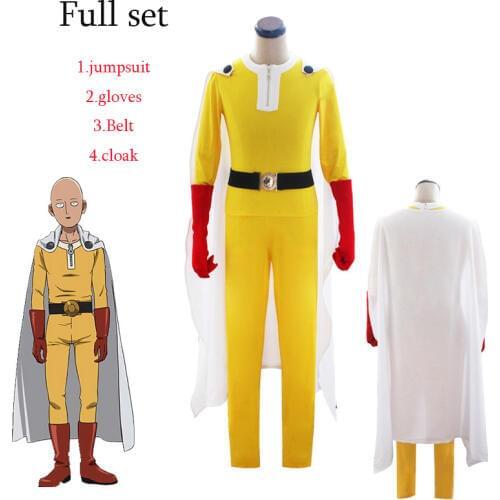 Anime Costume One Punch Man 2 Cosplay Saitama Halloween Cosplay Costume Saitama Men Jumpsuits White Cloak Full Set Free Shipping