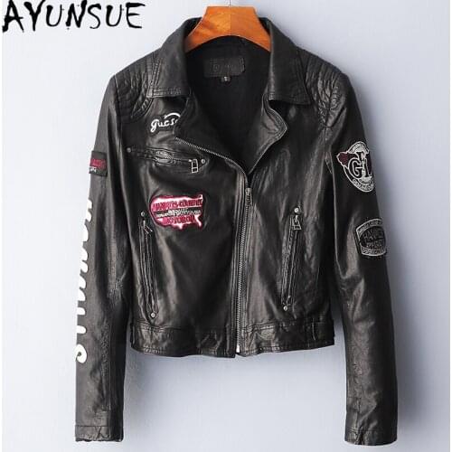 AYUNSUE Real Sheepskin Jackets for Woman Genuine Leather Outerwear Famale Black Fashion Korean Style Veste Femme Cuir SQQ70