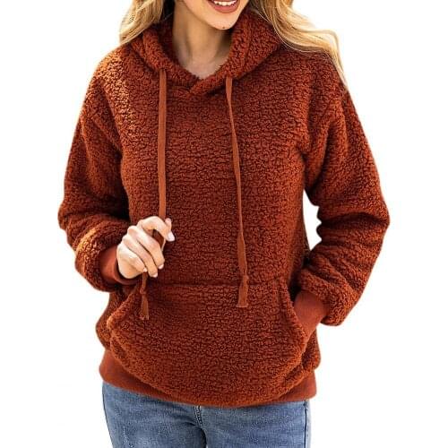 Fashion Autumn Winter Women Solid Color Pocket Lace Tie Warm Hooded Top Jacket