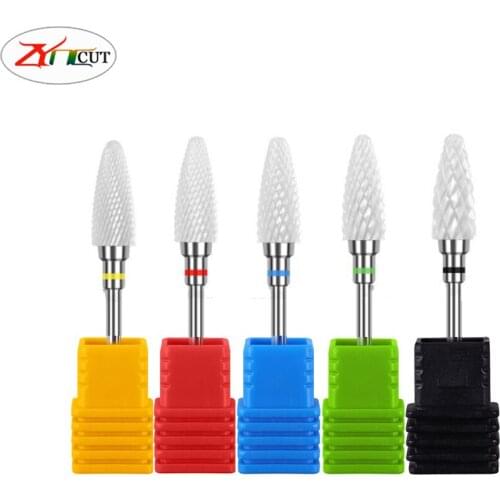 5pcs set handle 3/32inch Nail polishing machine ceramic grinding head set, cylindrical flat head ceramic grinding head