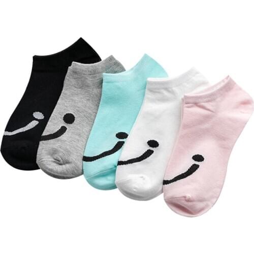 5 Pairs Spring and Summer Women Sock Big Smile Boat Socks Sports Low-rise Non-slip Cotton Pumps Cute female socks Cotton socks