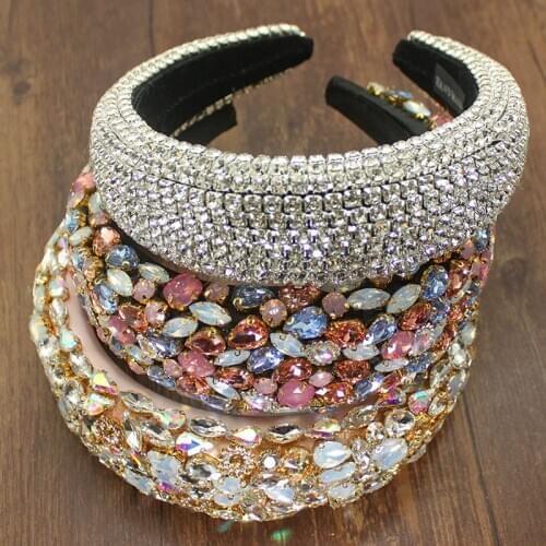 Handmade New Baroque Sparkly Pink White Full Crystal Headbands Full Rhinestone Padded Hairbands For Women Party Girl Headhoops