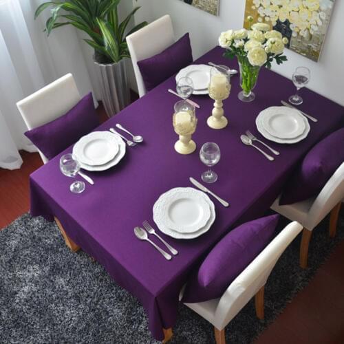 1-Piece Cotton Solid Color Purple Table Cloth Rectangle Tablecloth For Dining Table Thick Table Cover Customizable