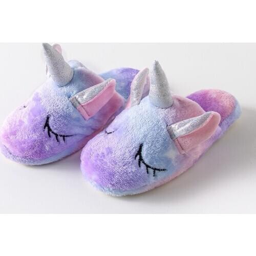 Rainbown Unicorn Baby Shoes Winter Homewear 2-12Years Warm Flannel Slippers for Girls Kigurumi Pajamas Shoes Boys Slipper