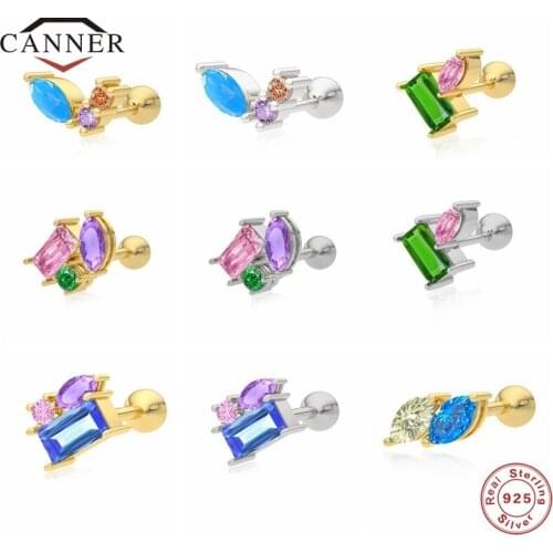 CANNER Exquisite Zircon 925 Sterling Silver Stud Earrings for Women Piercing Cartilage Earings Jewelry creoles d oreilles femme