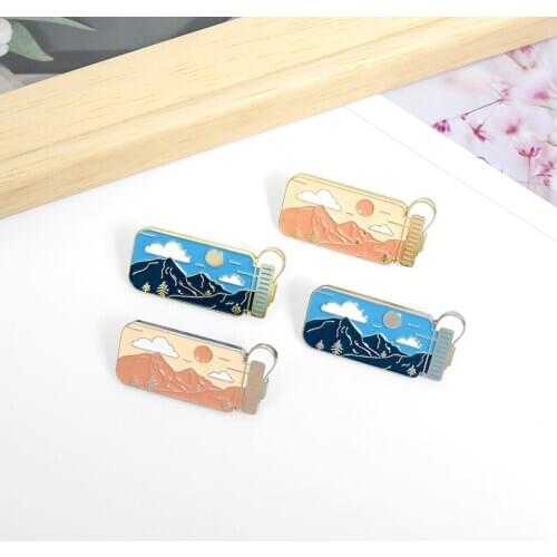 Sun, Clouds, Mountains and Rivers Travel Enamel Glass Pin Abstract Brooch Water Bottle Badges Jewelry Gifts For Traveler