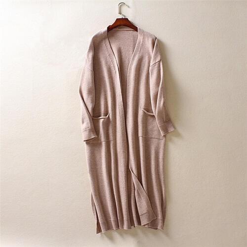 100%wool knit womens spring autumn fashion mid-long cardigan sweater coat open-hem dark red 3colors M/L