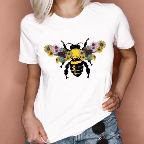 Women Graphic Flower Bee Floral 2021 Style Trend Fashion 90s Short Sleeve Lady Clothes Tops Tees Print Female Tshirt T-Shirt