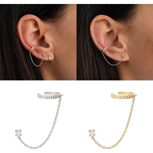 Bokoa 2020 Luxury Elegant 925 Sterling Silver Smooth Tassel Thread Terms Without Holes Ear Clip For Lady Party Zircon Earrings