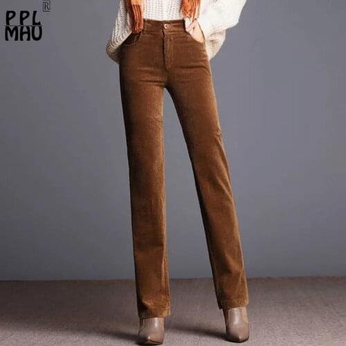 Plus Size 6Xl Slim Straight-Leg Pants Women 2021 Autumn Winter Vintage Office Corduroy Pencil Pants Female Casual Basic Trousers