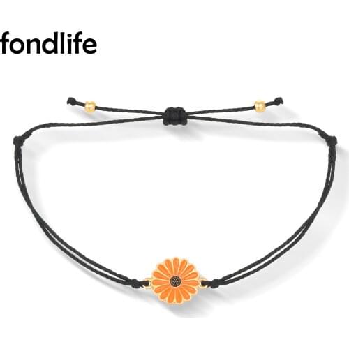 Bohemian Sunflower Zinc Alloy Daisy Charm Bracelet Women Waxed String Pink Black Green Cord Adjustable Simple Jewelry Present