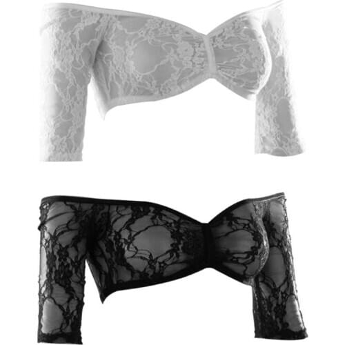 Womens Plus Size Seamless Arm Shaper Half Sleeve Strapless Off Shoulder Underwear See-Through Floral Lace Ruched Slip-On CropTop