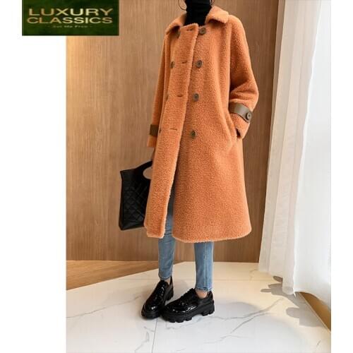 Female Real Fur Coat Autumn Winter Clothes 2021 Korean Vintage Long Sheep Shearing Jacket Women 100% Wool Tops Hiver 1966