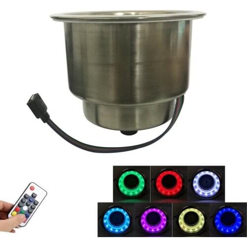 2pcs Stainless Steel Cup Drink Holder 3 LED RGB Remote Control Marine Boat Car