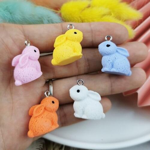10pcs/lot Cute 3D Resin Rabbits Charms Animals Bunny Earrings Keychain Necklace Pendant DIY Jewelry Findings Pen Decor 9*23mm