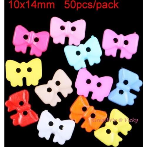 10x14mm 50pcs Sew On Bowknot Button 2 Holes Sewing On Kids Buttons DIY Acrylic Beads Bag Shoes Gift Party Decoration New