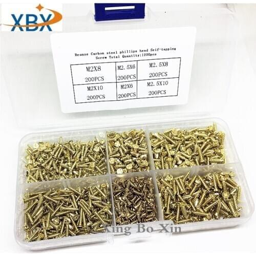 1200pcs Box M2*6MM 8MM 10MM M2.5X6MM 8MM 10MM yellow Countersunk Self-tapping Screw Combination Set KIT DIY