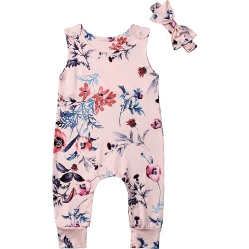 2PCS 2020 Cute Newborn Infant Baby Girl Floral Romper Jumpsuit Outfits Clothes Headband Set 0-24M
