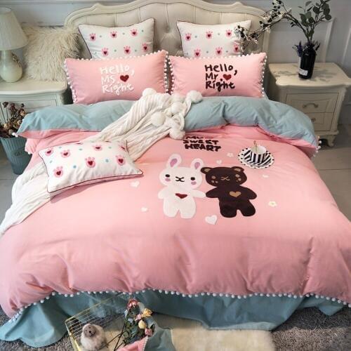 60S Egyptian cotton Luxury Lovely Cartoon Bedding Set Queen King 4pcs Bed sheet set Duvet cover Pillowcases blue white star