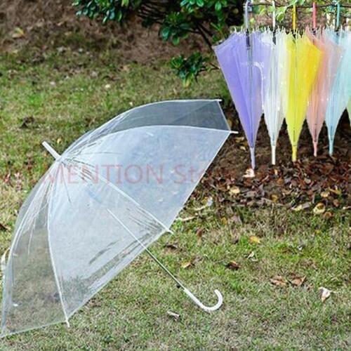 5pcs Transparent Umbrellas Clear PVC Umbrellas Long Handle Rainproof Umbrella