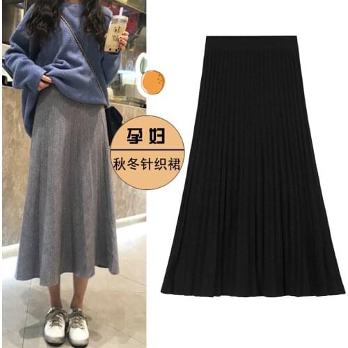 5560# 2021 Autumn Winter Knitted Maternity Skirts Elastic Waist Belly A Line Loose Skirts Clothes for Pregnant Women Pregnancy