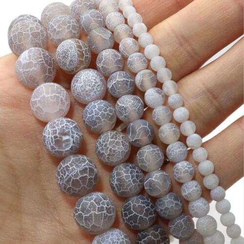 Natural Grey Frost Cracked Agates Stone Loose Spacer Bead For Jewelry Making DIY Bracelet Necklace Accessories 4 6 8 10 12mm