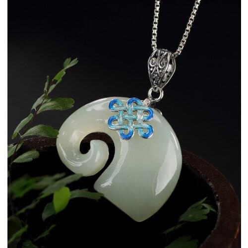 2018 Real Accented Ammonite,ammolite New S925 Pure Cloisonne Inlaid Hetian Lucky Elephant Collarbone Chain Pendant