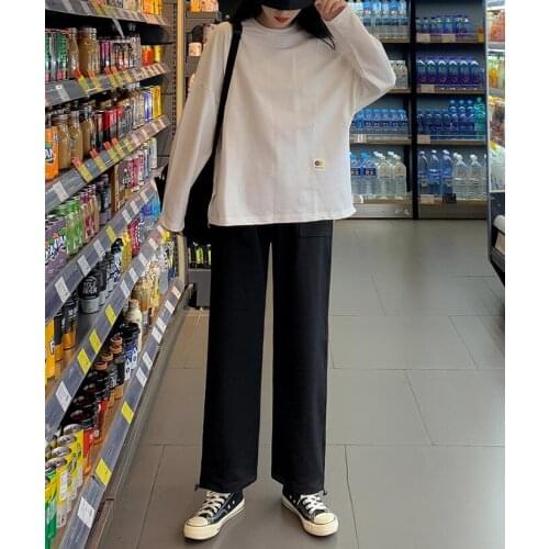 Black Women Straight Sweatpants Pants High Waist Autumn Women Pants Loose Overalls Women Trousers Pants Running Jogger Pants