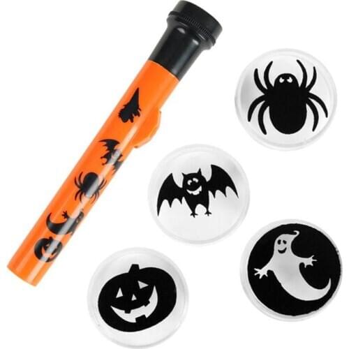 Kids Cartoon Projector Flashlight Novelty Pumpkin LED Luminous Pumpkin Lamp Toys with 5 Different Lenses Halloween Party Toys