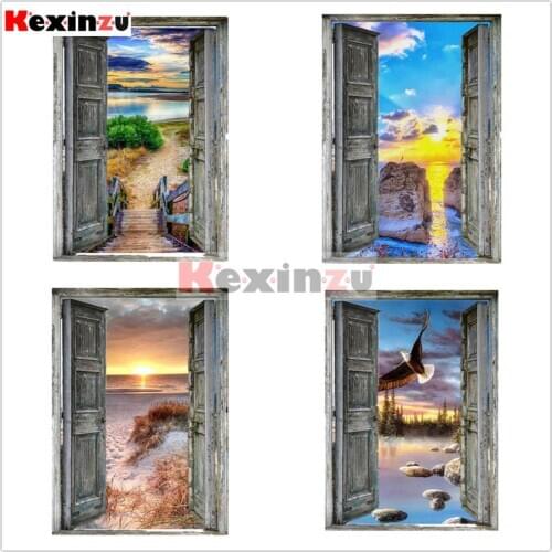 Full Square/Round Drill Diamond Painting 5D DIY "Door Sea Scenery" Picture Rhinestone Mosaic Diamond Embroidery Home Decoration