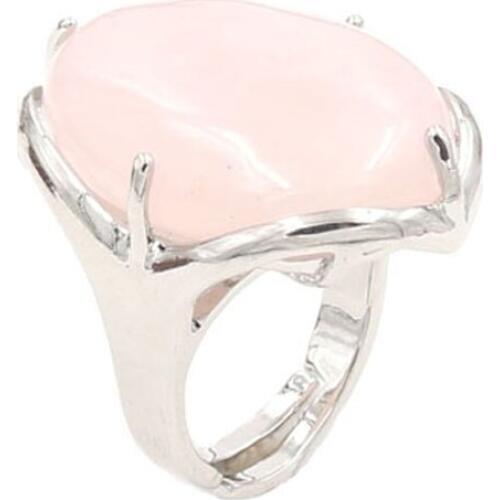 YJXP Adjustable Finger Ring Silver Plated Oval Shaped Natural Rose Pink Quartzs Romantic Wedding Rings for Women Charms Jewelry
