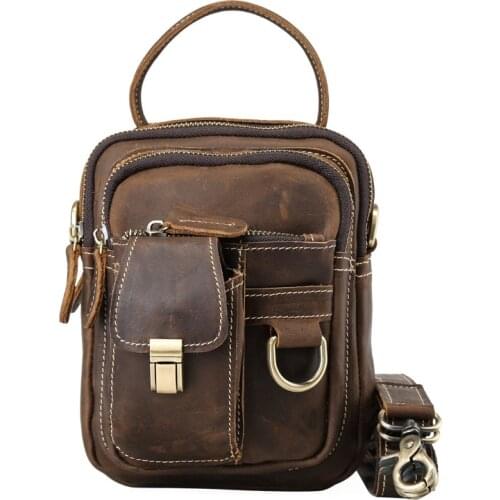 Mini Small Vintage Travel Shoulder Bags Man Cow Leather 2021 Male Casual Mobile Fashoion Multifunction Crossbody Bag