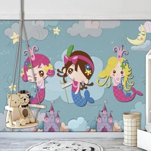 Milofi custom 3D wallpaper mural fantasy mermaid castle moon childrens room background wall living room bedroom decoration pain