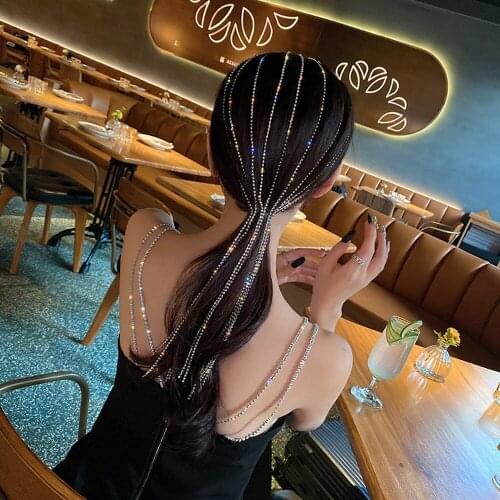 New Shine Full Rhinestone Headband for Women Long Tassel Crystal HairClip Wedding Party Hair Accessories Jewelr