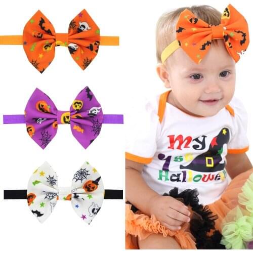 12pcs/lot 2021 New Baby Infant Halloween Dress Up Hair Band Hair Accessories For Girls Children Pumpkin Bow Headbands