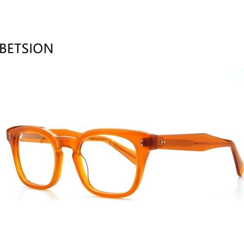 BETSION Vintage Square Full Rim Acetate Eyeglass Frame Retro Clear Lens Rx able Unisex 1206