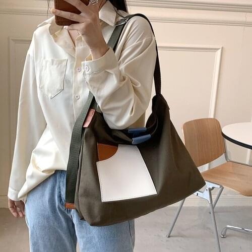 Casual Panelled Canvas Large Capacity Tote Women Handbags Design Shoulder Crossbody Bags Lady BigShopper Bag 2021