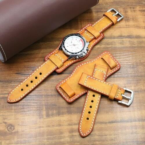 Cow Leather Watch Strap 20mm 22mm 24mm Yellow Green Blue Red Black Color Bracelet WristBand for Men Watch Accessories
