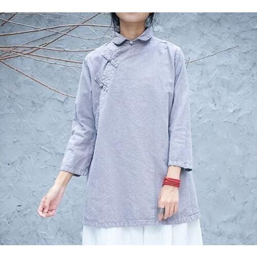 Gray/white women Spring&Autumn Cotton&linen lay meditation coat shirtskung fu zen hanfu traditional tang suit