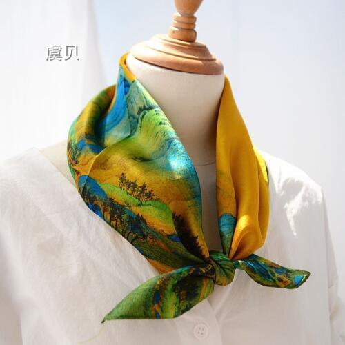 Chinese classic 100% natural pure silk nobility yellow scarf 50*50 small squares scarf kerchief neck shawl wrap gift for women