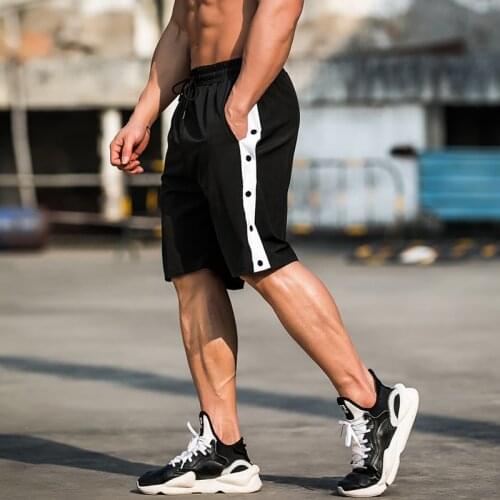 Summer Men Running Shorts Buttons Full Open Side Breasted Sports Shorts Quick Dry Basketball Soccer Training Gym Loose Shorts