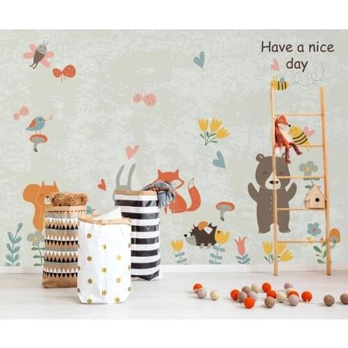 Nordic Hand Painting Forest Bear Carton Wallpaper for Kids Bedroom Wall Murals Home Decorative Children Room Contact Paper