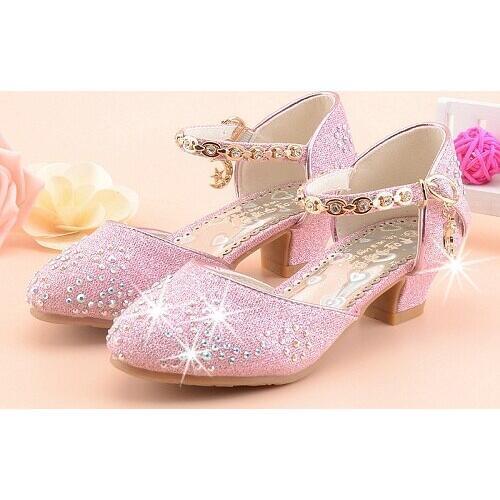 SLYXSHPrincess Girls Sandals Kids Shoes For Girls Dress Shoes Little High Heel Glitter Summer Party Wedding Sandal Children Shoe