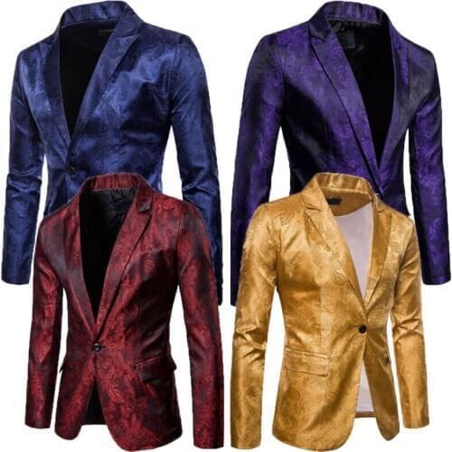 Stylish Mens Casual Slim Fit Formal One Button Party Floral Formal Casual Business Suit Blazer Coat Jacket Tops