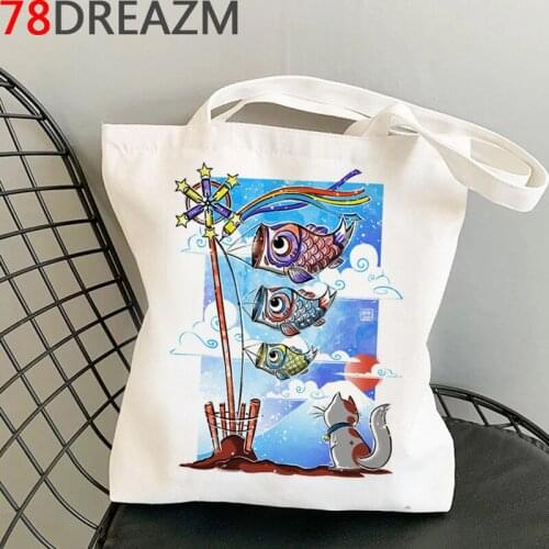 Cat shopping bag tote canvas reusable bolsa bag reusable sacola string cloth sac tissu