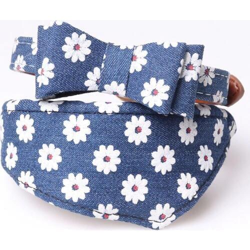 Unique PU Leather Dog Collar Leash Set Daisy Print Bow Collar Bandana Necklace Pet Walking Lead for Small Medium Dogs Handmade