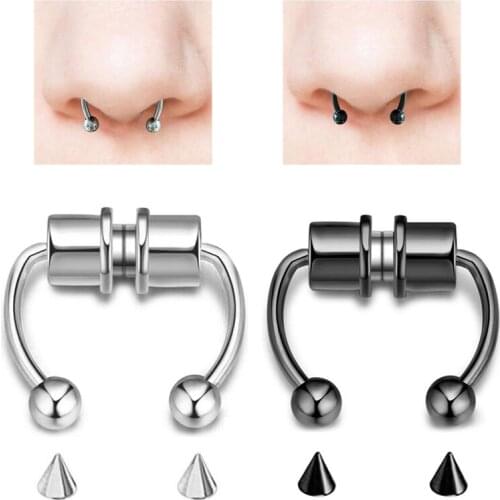 High Quality New Nose Ring Reusable Alloy Fake Magnetic False Nose Ring Horseshoes Non Piercing Hoop Jewelry For Party Bar