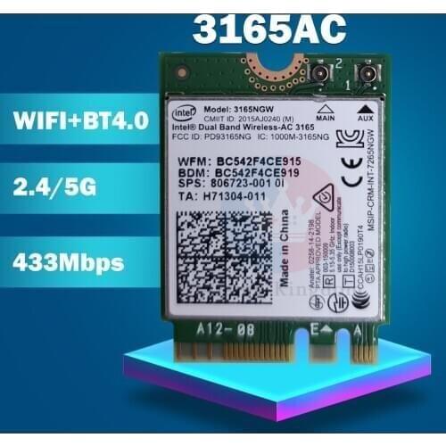 Wifi card Standard 3165NGW 3160AC 5G 433M wireless network card 4.0 Bluetooth NGFF M.2